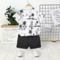 2pcs Toddler Boy Trendy Ripped Denim Shorts and Lapel Collar Floral Print Tee Set White