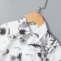 2pcs Toddler Boy Trendy Ripped Denim Shorts and Lapel Collar Floral Print Tee Set White image 3