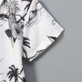 2pcs Toddler Boy Trendy Ripped Denim Shorts and Lapel Collar Floral Print Tee Set White image 4