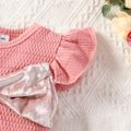 2pcs Baby Girl Bow Front Textured Flutter-sleeve Romper and Frayed Raw Trim Ripped Denim Skirt Set Pink image 5
