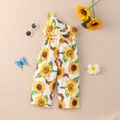 Toddler Girl Floral Print One Shoulder Sleeveless Jumpsuits Yellow