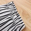 2pcs Toddler Girl Stripe Bowknot Design Long-sleeve Blouse and Button Design Skirt Set BlackandWhite