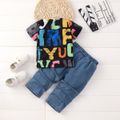 2pcs Toddler Boy Trendy Ripped Denim Jeans and Letter Print Tee Set Multi-color