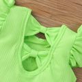 2pcs Toddler Girl Letter Print Bowknot Design Flutter-sleeve Green Tee and Floral Print Skirt Set Green