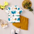 2pcs Baby Boy All Over Animals Print Short-sleeve T-shirt and Solid Shorts Set White