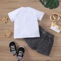 2pcs Baby Boy 95% Cotton Short-sleeve Love Heart & Letter Print T-shirt and Ripped Denim Shorts Set White