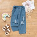2pcs Toddler Girl Letter Print Tie Dyed Camisole and Straight Ripped Denim Jeans Set Multi-color image 5