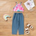 2pcs Toddler Girl Letter Print Tie Dyed Camisole and Straight Ripped Denim Jeans Set Multi-color image 3