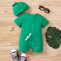 2pcs Baby Boy/Girl Cartoon Dinosaur Print Green Short-sleeve Romper with Hat Set Green