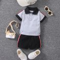 2pcs Baby Boy 95% Cotton Short-sleeve Colorblock Polo Shirt and Shorts Set MiddleAsh image 1