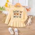 Toddler Girl Butterfly Print Ruffle Hem Short-sleeve Yellow Tee Yellow