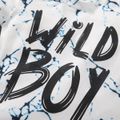 2pcs Baby Boy Allover Marble Graphic Letter Print Short-sleeve T-shirt and Denim Shorts Set Tibetanblue
