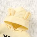 2pcs Baby Boy Bear Pattern Letter Print Hooded Long-sleeve Romper and Fleece Pants Set Almond Beige