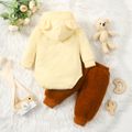 2pcs Baby Boy Bear Pattern Letter Print Hooded Long-sleeve Romper and Fleece Pants Set Almond Beige