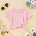 Baby Girl Solid Textured Short-sleeve Twist Knot Top Pink image 2