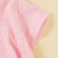einfarbiges, strukturiertes Kurzarm-Twist-Knoten-Top für Mädchen rosa