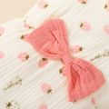 100% Cotton Crepe Baby Girl Strawberry Allover Bow Decor Sleeveless Pink Jumpsuit Pink