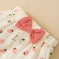 100% Cotton Baby Girl 3pcs Crepe Strawberry Allover Short-sleeve Top and Bow Decor Skirt with Headband Set White