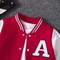 Toddler Boy Trendy Letter Embroidered Button Design Colorblock Bomber Jacket Red