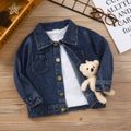 Toddler Boy Playful 100% Cotton Bear Embroidered Denim Jacket Royal Blue image 2