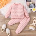 2pcs Baby Boy/Girl Long-sleeve Striped Textured Pullover and Pants Set Pink image 2