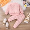 2pcs Baby Boy/Girl Long-sleeve Striped Textured Pullover and Pants Set Pink image 3