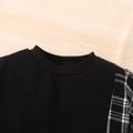 2pcs Toddler Boy Trendy Plaid Splice Pocket Design Black Sweatshirt and Pants Set Black image 3