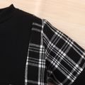 2pcs Toddler Boy Trendy Plaid Splice Pocket Design Black Sweatshirt and Pants Set Black image 4
