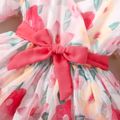 Baby Girl Allover Floral Print Surplice Neck Long-sleeve Belted Layered Dress Pink