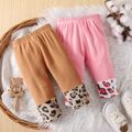 Baby Girl Leopard Spliced Solid Fleece Leggings Pink image 2