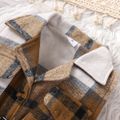 2pcs Toddler Girl Classic Mock Neck Textured Tee and Plaid Lapel Collar Belted Dress Set Brown image 4