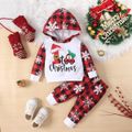 Christmas 2pcs Baby Boy/Girl 95% Cotton Letter Print Spliced Snowflake Graphic Red Plaid Long-sleeve Hoodie and Sweatpants Set Red image 1