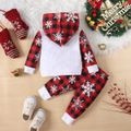 Christmas 2pcs Baby Boy/Girl 95% Cotton Letter Print Spliced Snowflake Graphic Red Plaid Long-sleeve Hoodie and Sweatpants Set Red image 2