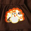 2pcs Toddler Girl Thanksgiving Graphic Embroidered Ruffled Tee and Flared Pants Set Brown image 4
