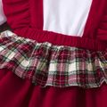 Christmas 2pcs Baby Girl 95% Cotton Long-sleeve Red Plaid Ruffle Trim Romper with Headband Set Red image 4