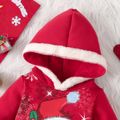 عيد الميلاد طفل رضيع / فتاة سانتا طباعة الحرارية مبطنة بذلة طويلة الأكمام مقنعين أحمر image 3