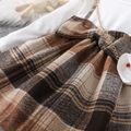 2pcs Toddler Girl Sweet Faux-two Bowknot Design Plaid Long-sleeve Dress and Headband Beige image 5
