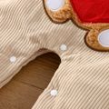 2pcs Baby Boy Long-sleeve Plaid Romper and Bear Embroidered Corduroy Overalls Set Khaki image 5