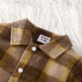 2pcs Baby Boy Long-sleeve Plaid Romper and Bear Embroidered Corduroy Overalls Set Khaki image 4