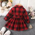 Baby Girl Red Plaid Long-sleeve Belted Button Dress Red image 2