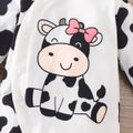 Baby Girl Cow Print 3D Ears Hooded Long-sleeve Button Jumpsuit BlackandWhite image 3