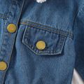 2pcs Baby Boy/Girl Sherpa Fleece Spliced Denim Long-sleeve Jacket and Plaid Pants Set Royal Blue image 4