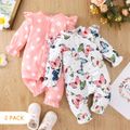 2-Pack Baby Girl Allover Dots and Butterfly Print Ruffle Long-sleeve Jumpsuits Set HS image 1
