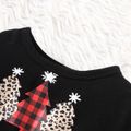 2pcs Toddler Girl Christmas Plaid Mesh Splice Dress and Fuzzy Vest Set redblack image 5