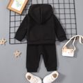 2pcs Baby Girl Letter Print Black Fleece Lined Long-sleeve Hoodie and Sweatpants Set Black image 1