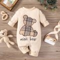 Baby Boy/Girl Plaid Bear & Letter Embroidered Long-sleeve Jumpsuit LightApricot image 1
