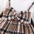 2pcs Toddler Girl Classic Faux-two Plaid Ribbed Splice Dress and Headband White image 4