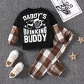 2pcs Toddler Boy Trendy Faux-two Letter Print Tee and Plaid Pants Set Black image 1
