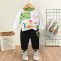 2pcs Baby Boy Dinosaur Print Long-sleeve Sweatshirt and Sweatpants Set Black/White image 1