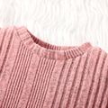 2pcs Baby Boy/Girl Pink Rib Knit Long-sleeve Set Dark Pink image 3